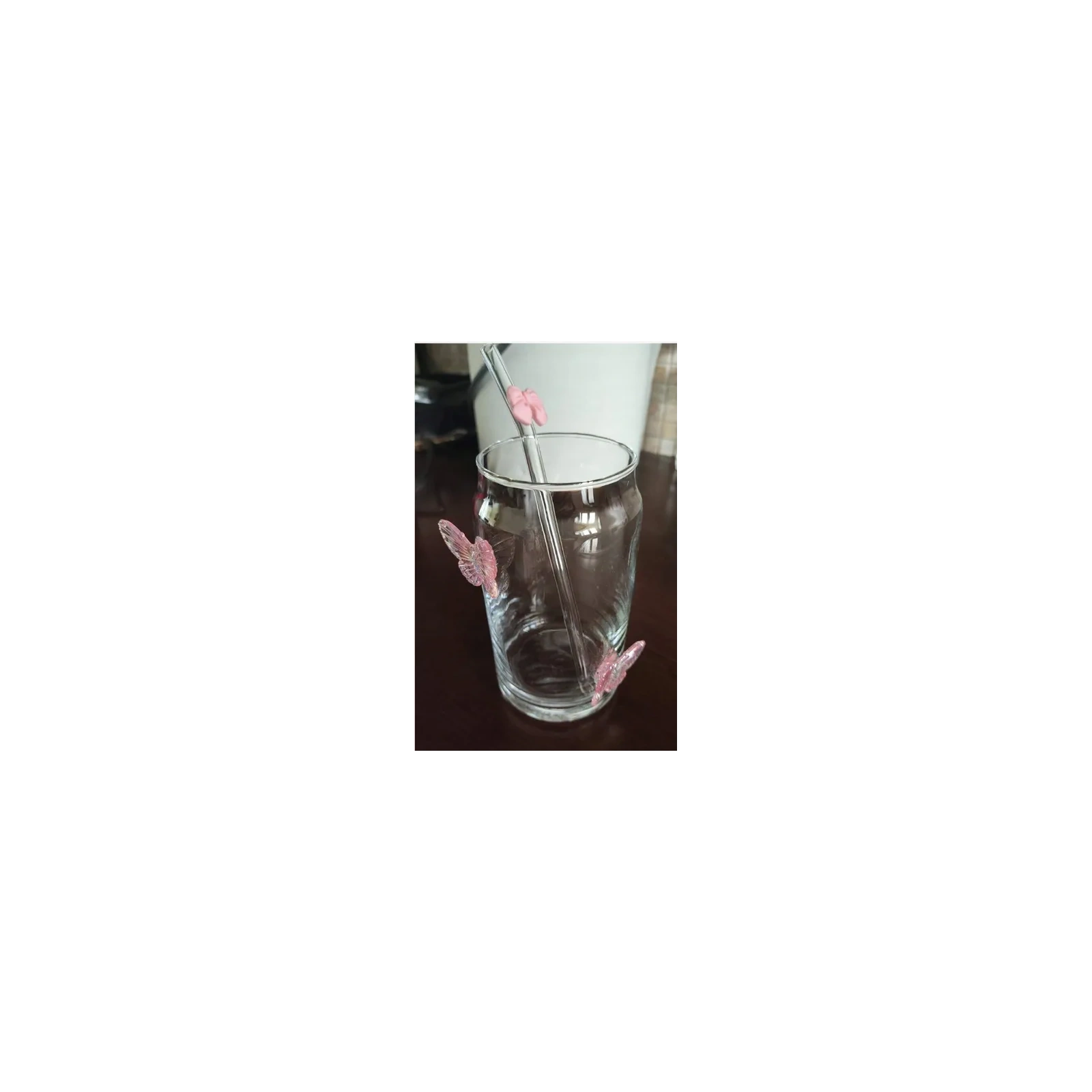 ECARLA szklanka wysoka ze słomką Motyl Róż 500ml SZK163