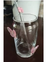 ECARLA szklanka wysoka ze słomką Motyl Róż 500ml SZK163