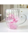ECARLA szklanka termiczna ryflowana z podwójnym dnem i hortensją 300ml SZK157