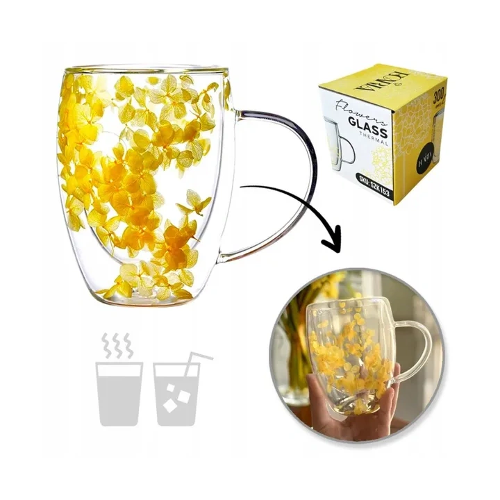 ECARLA szklanka termiczna z podwójnym dnem i hortensją 300ml SZK153