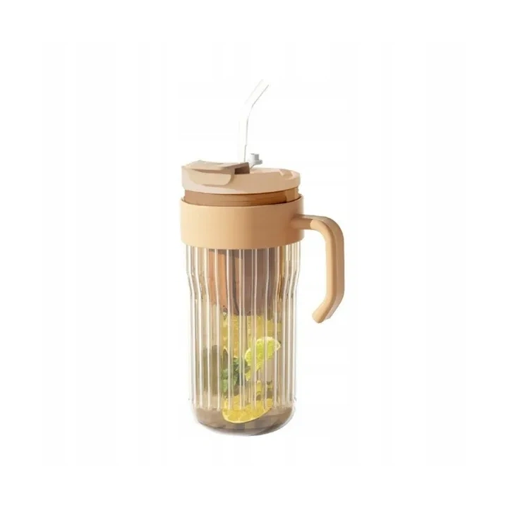 ECARLA kubek z ryflowanego szkła z sitkiem i słomką 550ml Brąz CUP12BR