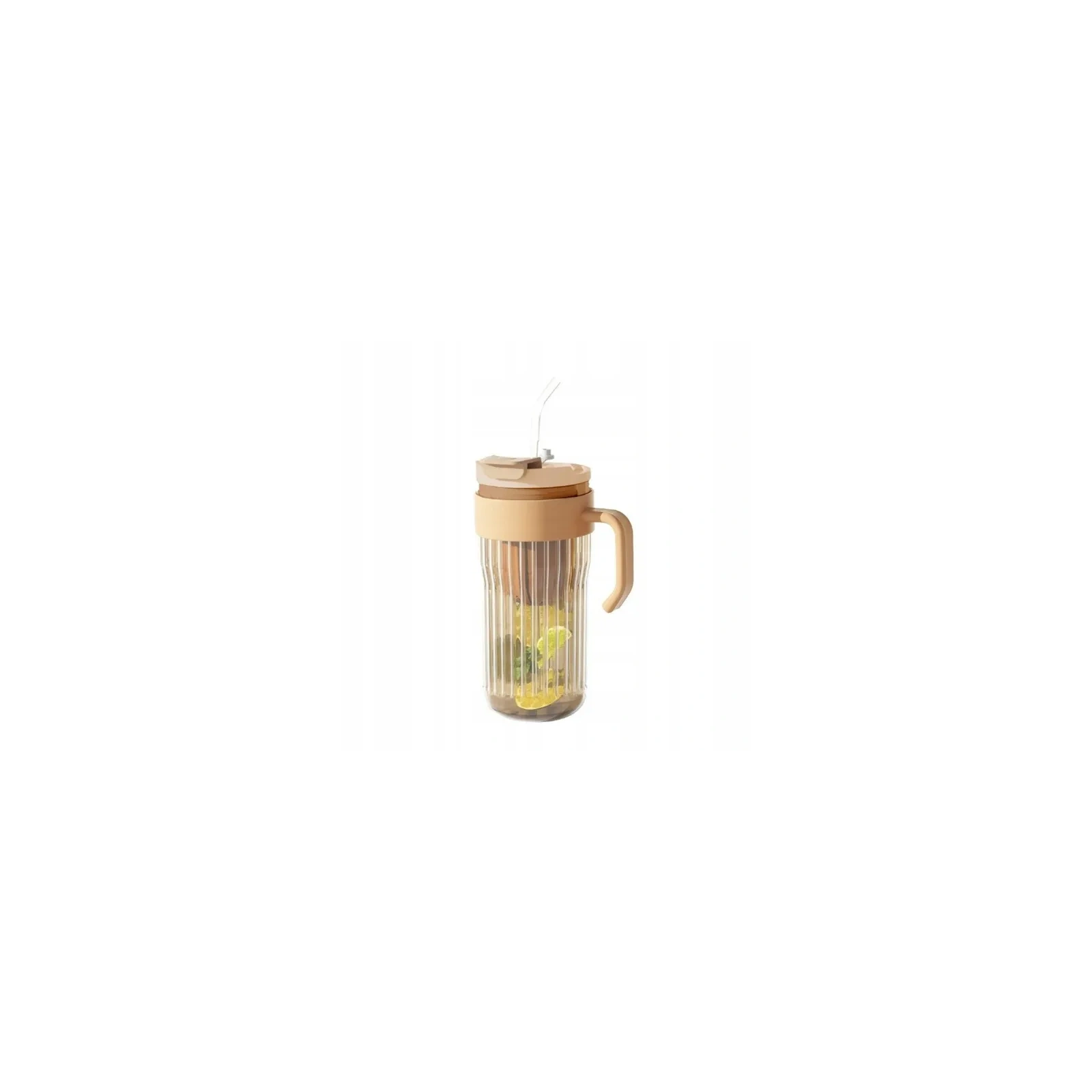 ECARLA kubek z ryflowanego szkła z sitkiem i słomką 550ml Brąz CUP12BR