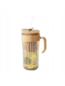 ECARLA kubek z ryflowanego szkła z sitkiem i słomką 550ml Brąz CUP12BR