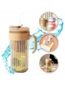 ECARLA kubek z ryflowanego szkła z sitkiem i słomką 550ml Brąz CUP12BR