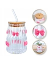 ECARLA szklanka z rurką i bambusową pokrywką 450ml falowana SZK95 