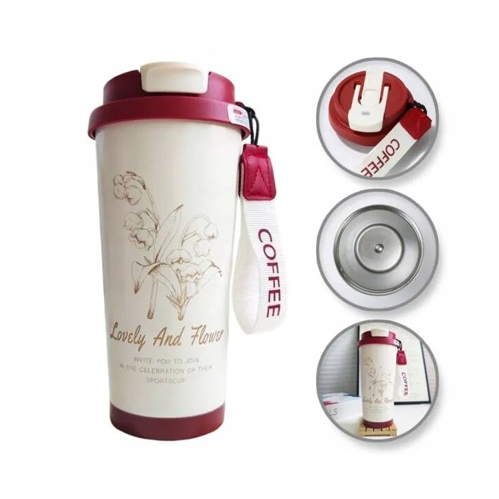 ECARLA kubek termiczny uchwytem i ustnikiem 550ml Kremowy BD28WZ4 