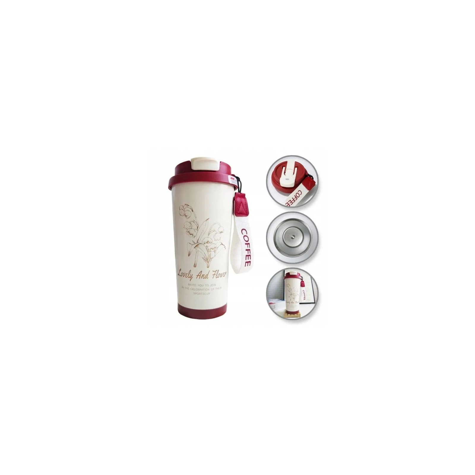 ECARLA kubek termiczny uchwytem i ustnikiem 550ml Kremowy BD28WZ4 