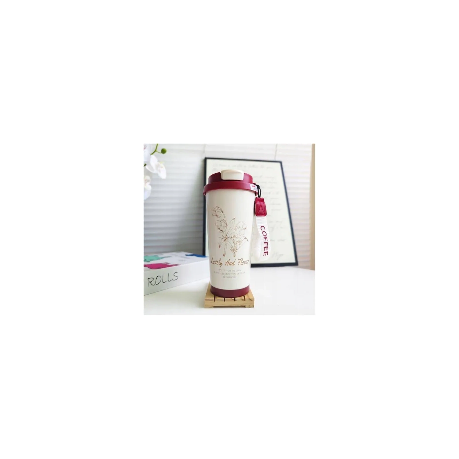 ECARLA kubek termiczny uchwytem i ustnikiem 550ml Kremowy BD28WZ4 