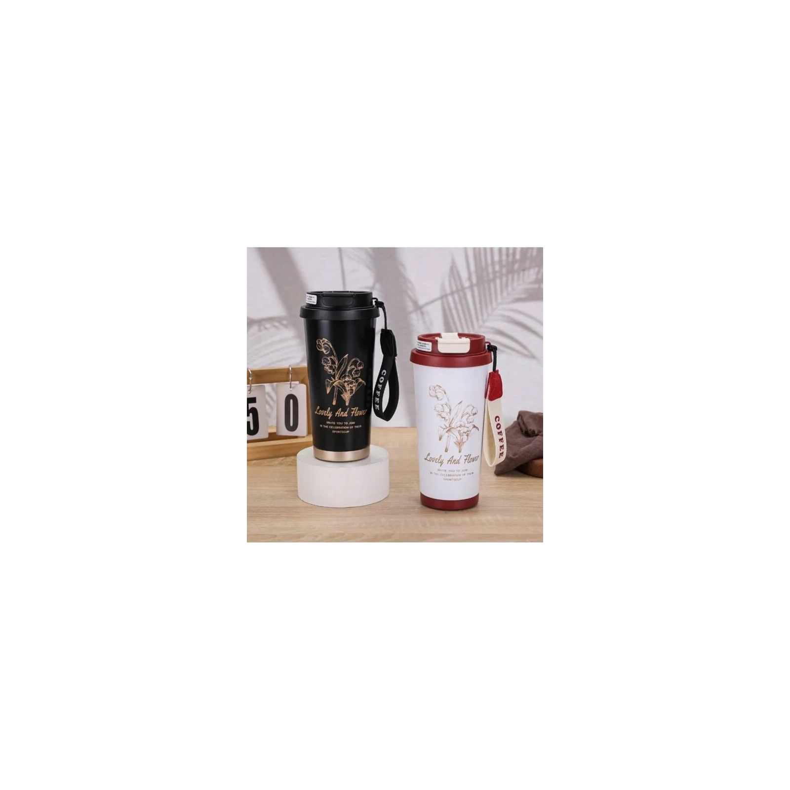 ECARLA kubek termiczny uchwytem i ustnikiem 550ml Kremowy BD28WZ4 
