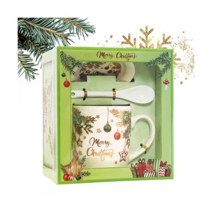 ECARLA kubek świąteczny ze spodkiem i łyżeczką w pudełku KB16WZ1 400ml
