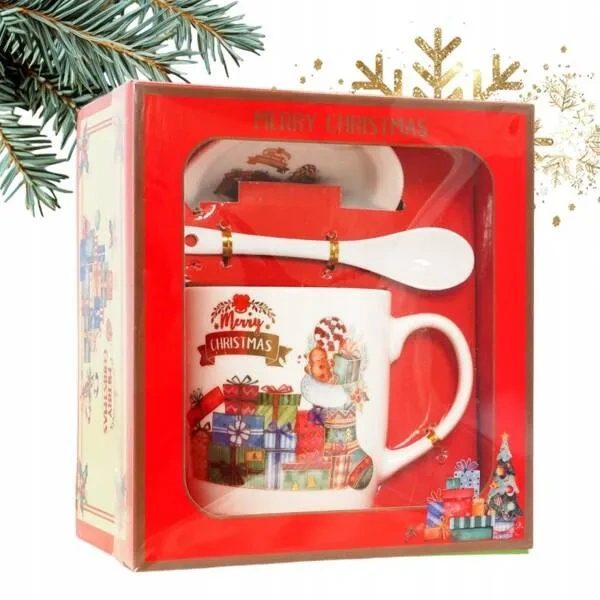 ECARLA kubek świąteczny ze spodkiem i łyżeczką w pudełku KB17WZ1 400ml
