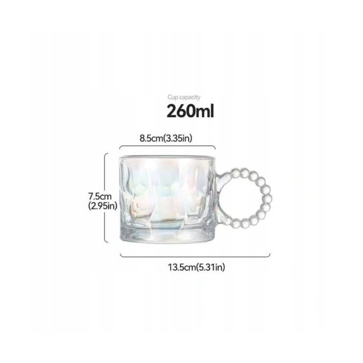 ECARLA szklanka z uchem opalizująca do kawy z Różową Kokardką SZK80 270ml 