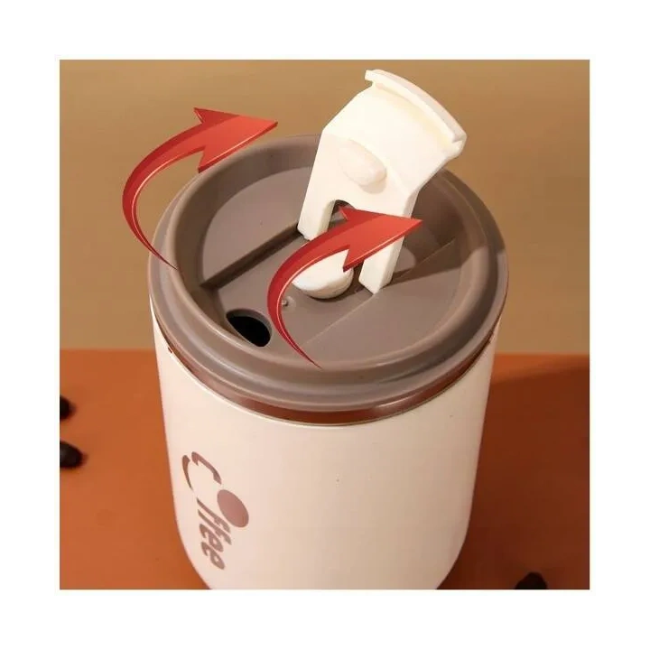 ECARLA kubek termiczny ze słomką, termos zamykany 500ml Kremowy CUP07WZ1