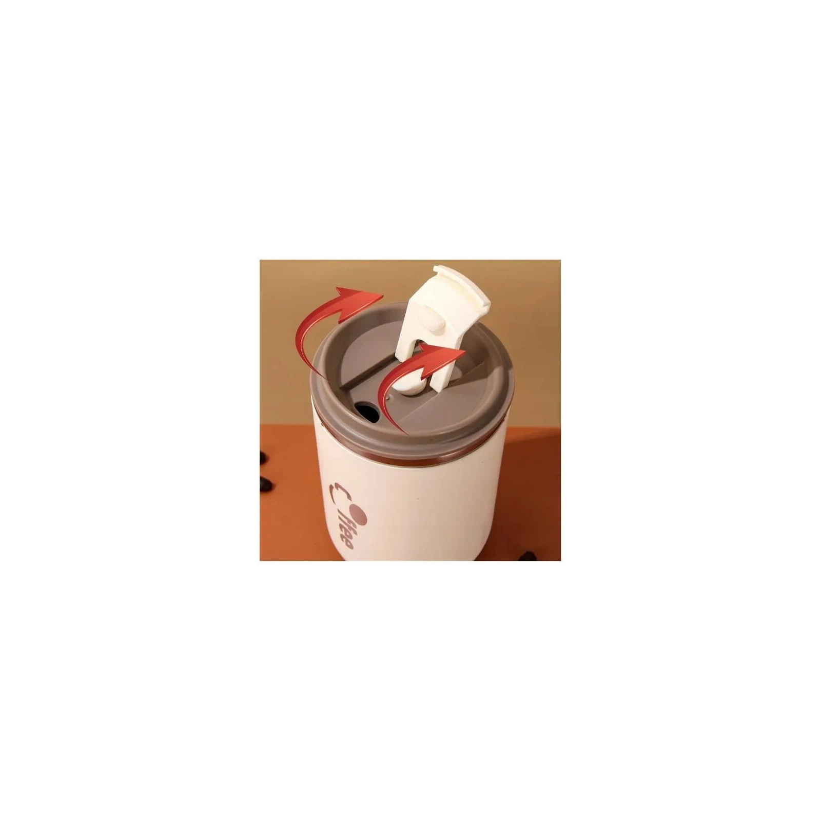 ECARLA kubek termiczny ze słomką, termos zamykany 500ml Kremowy CUP07WZ1