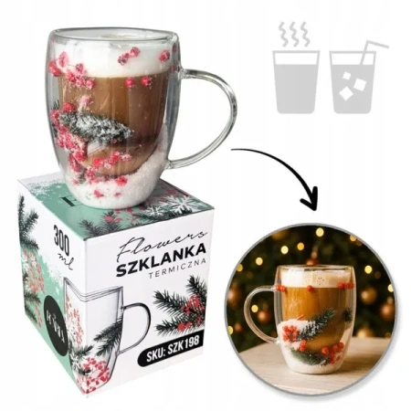 ECARLA szklanka termiczna akcenty świąteczne, śnieg 300ml SZK198