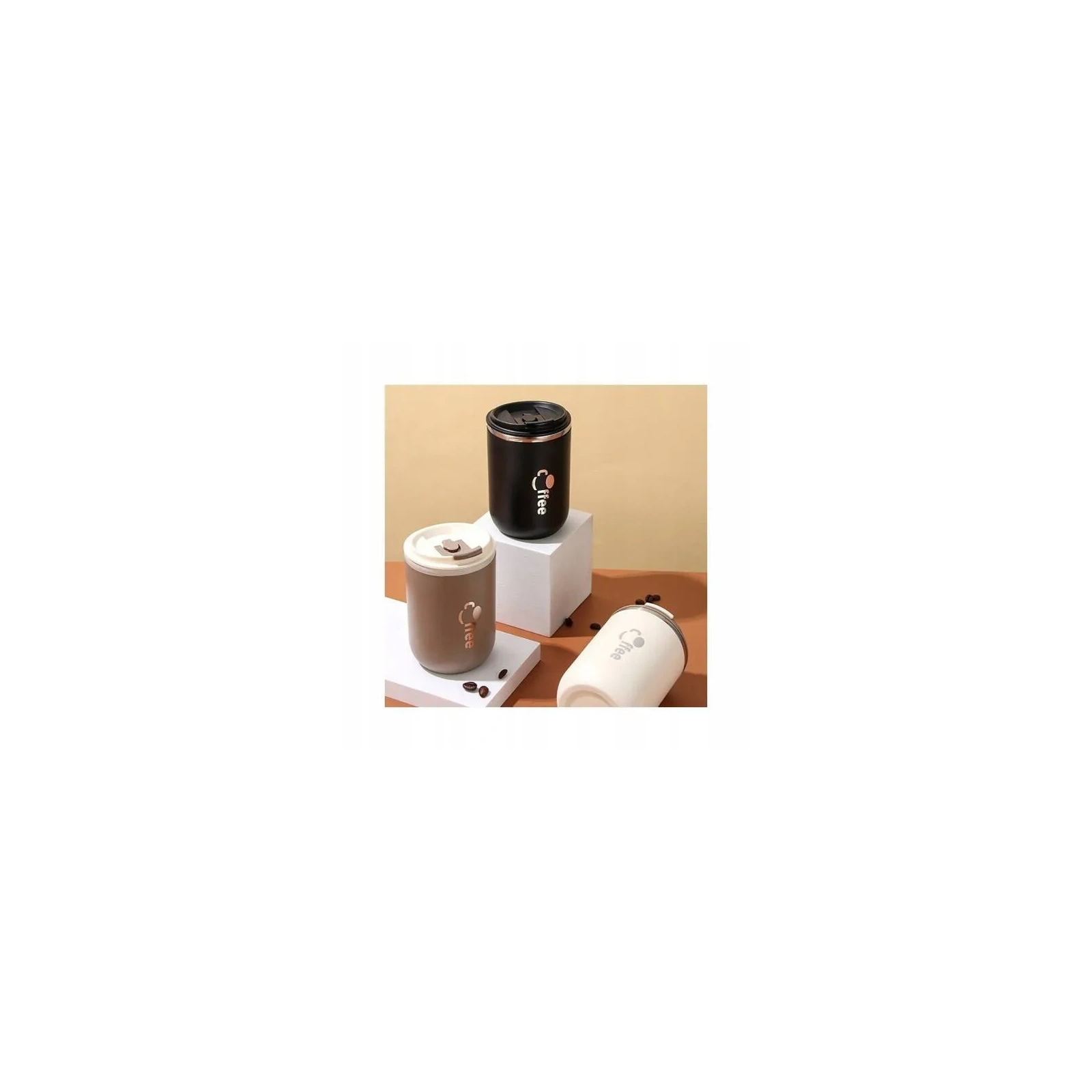 ECARLA kubek termiczny ze słomką, termos zamykany 500ml Cappucino CUP07WZ2