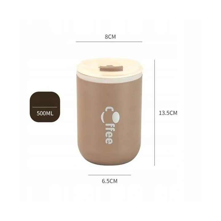 ECARLA kubek termiczny ze słomką, termos zamykany 500ml Cappucino CUP07WZ2