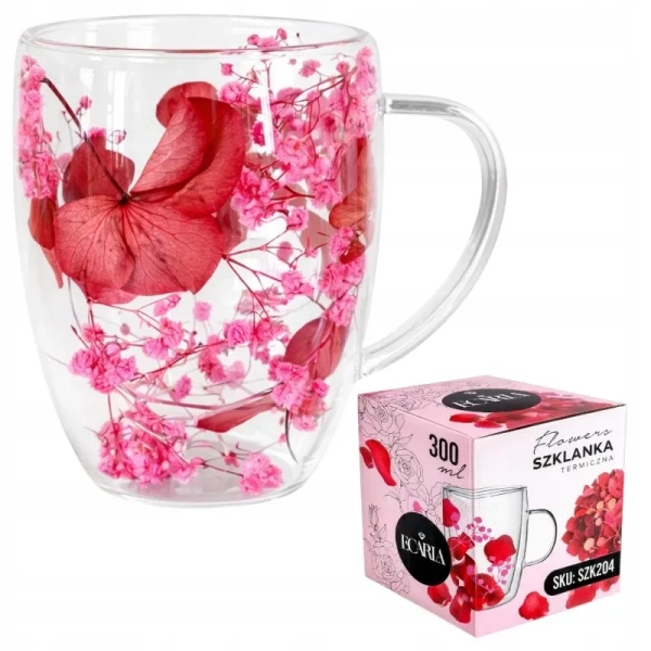 ECARLA szklanka termiczna gipsówka hortensje 300ml Róż SZK204