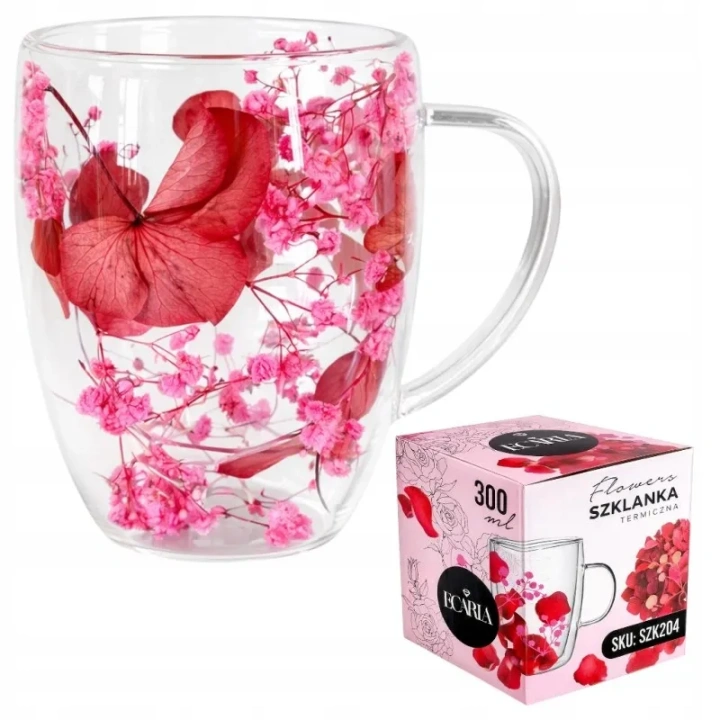 ECARLA szklanka termiczna gipsówka hortensje 300ml Róż SZK204