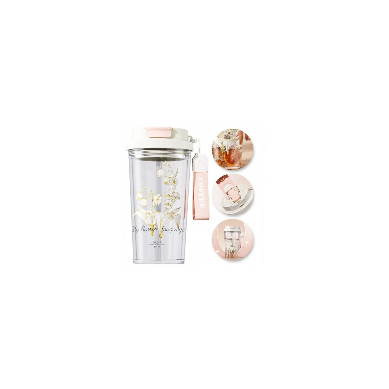 ECARLA kubek z uchwytem i ustnikiem 550ml Przezroczysty Konwalia BD29