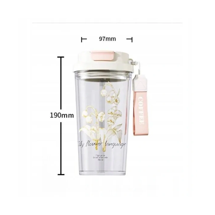 ECARLA kubek z uchwytem i ustnikiem 550ml Przezroczysty Konwalia BD29