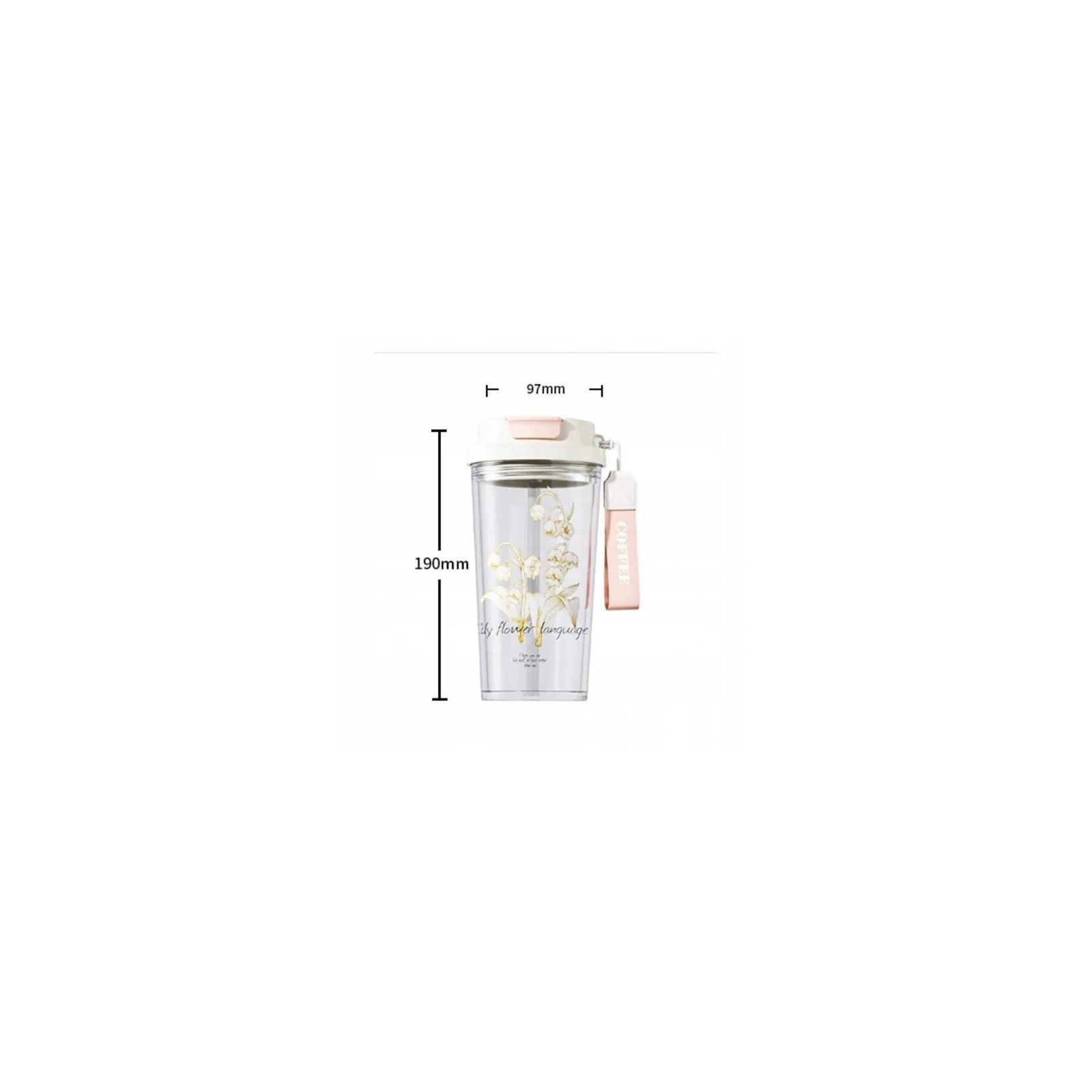 ECARLA kubek z uchwytem i ustnikiem 550ml Przezroczysty Konwalia BD29