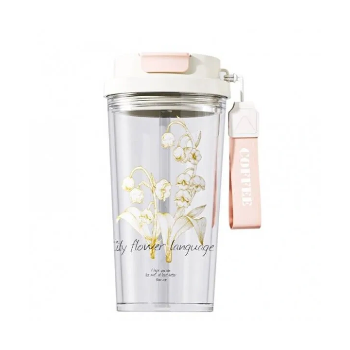 ECARLA kubek z uchwytem i ustnikiem 550ml Przezroczysty Konwalia BD29