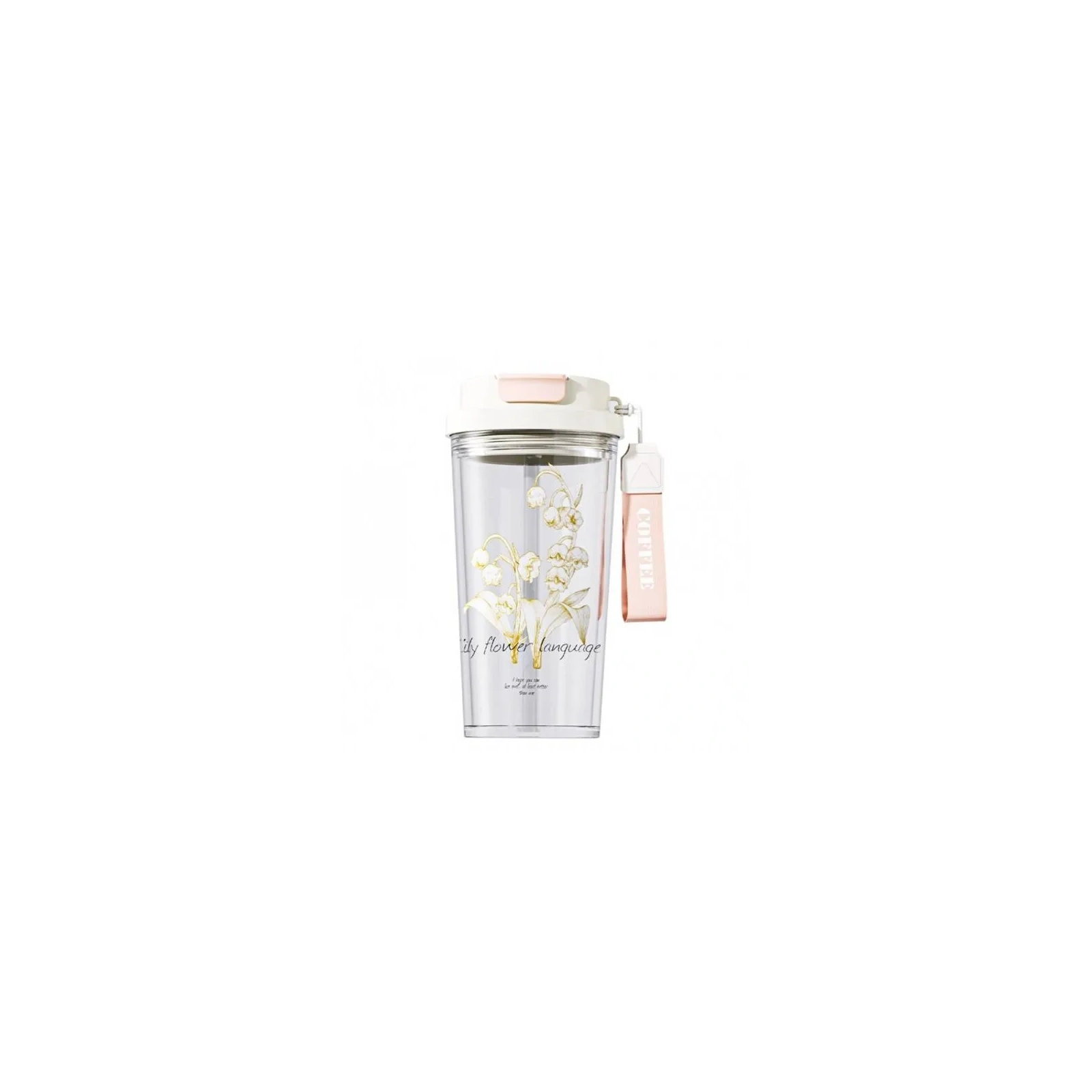 ECARLA kubek z uchwytem i ustnikiem 550ml Przezroczysty Konwalia BD29