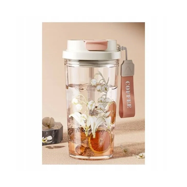 ECARLA kubek z uchwytem i ustnikiem 550ml Przezroczysty Konwalia BD29