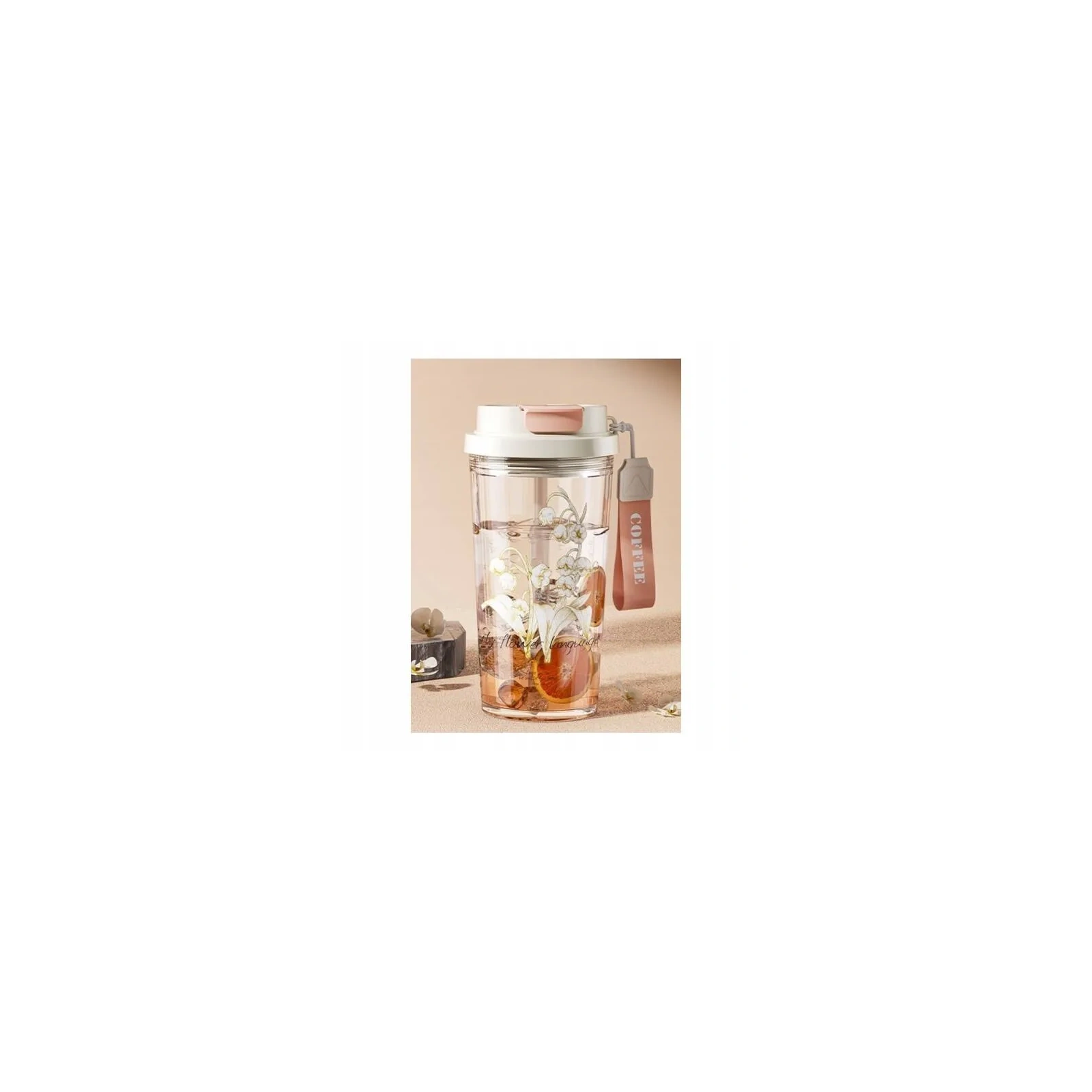 ECARLA kubek z uchwytem i ustnikiem 550ml Przezroczysty Konwalia BD29