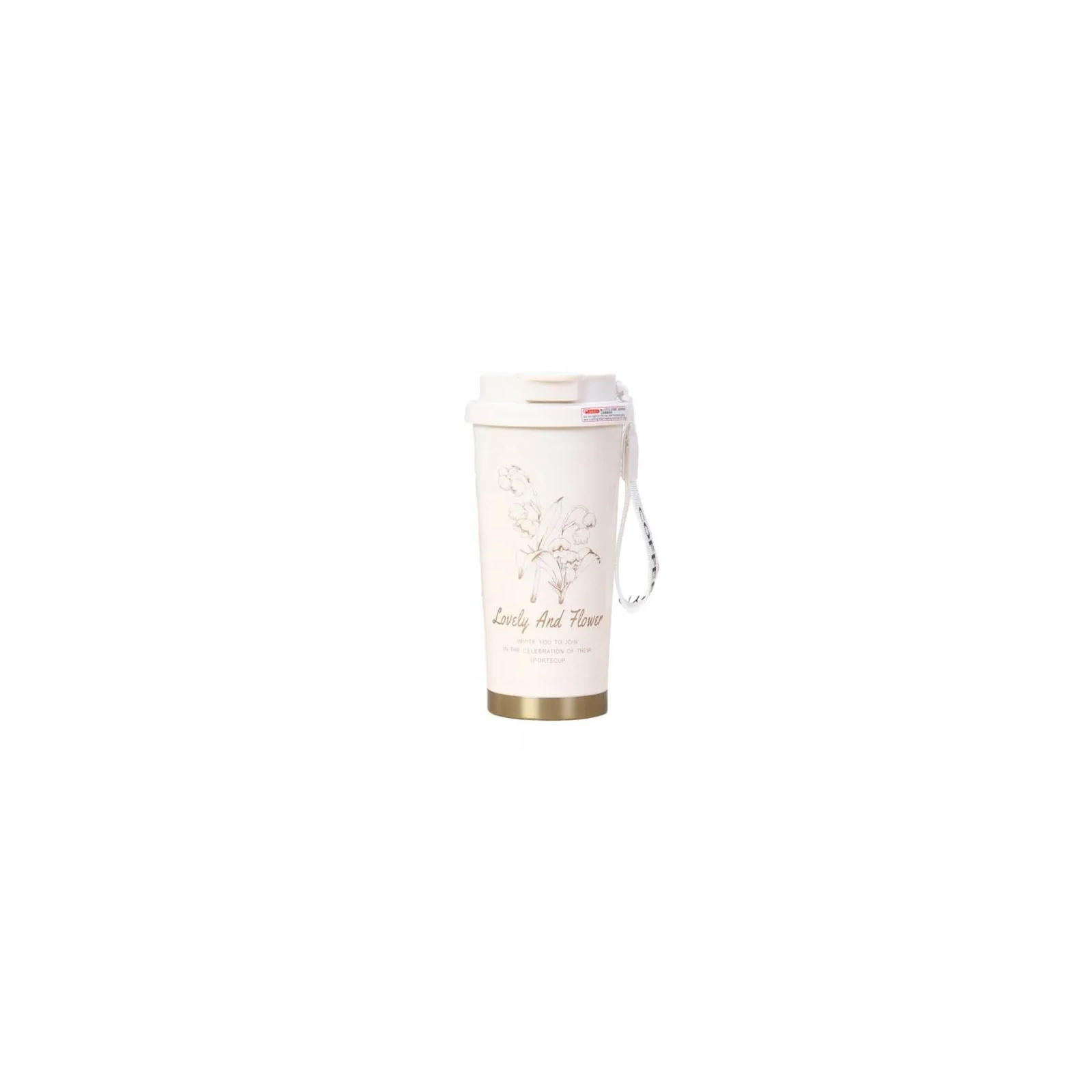 ECARLA kubek termiczny uchwytem i ustnikiem 550ml Kremowy Konwalia BD28WZ1
