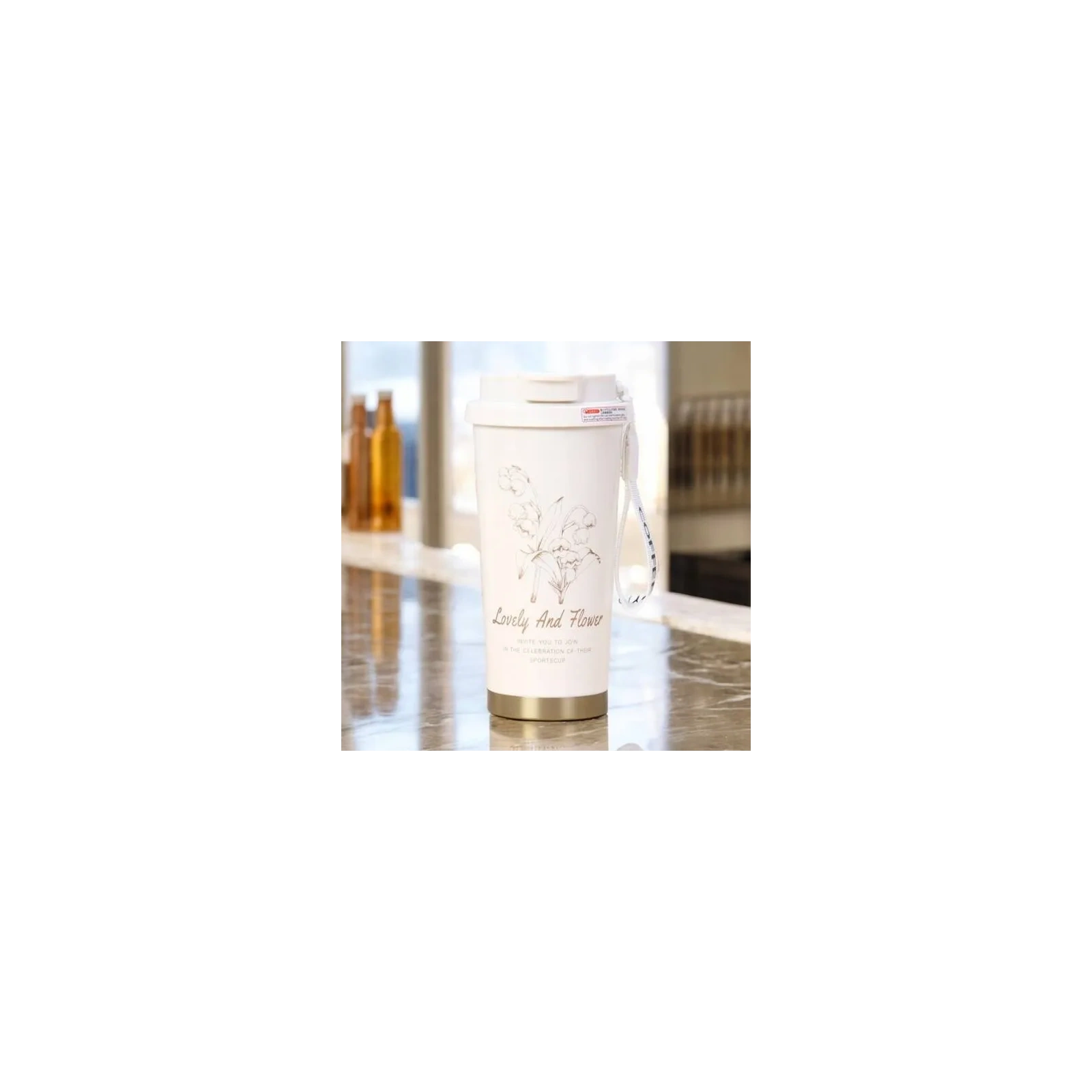 ECARLA kubek termiczny uchwytem i ustnikiem 550ml Kremowy Konwalia BD28WZ1