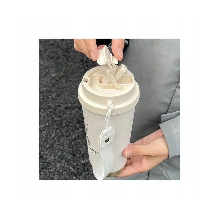 ECARLA kubek termiczny uchwytem i ustnikiem 550ml Kremowy Konwalia BD28WZ1