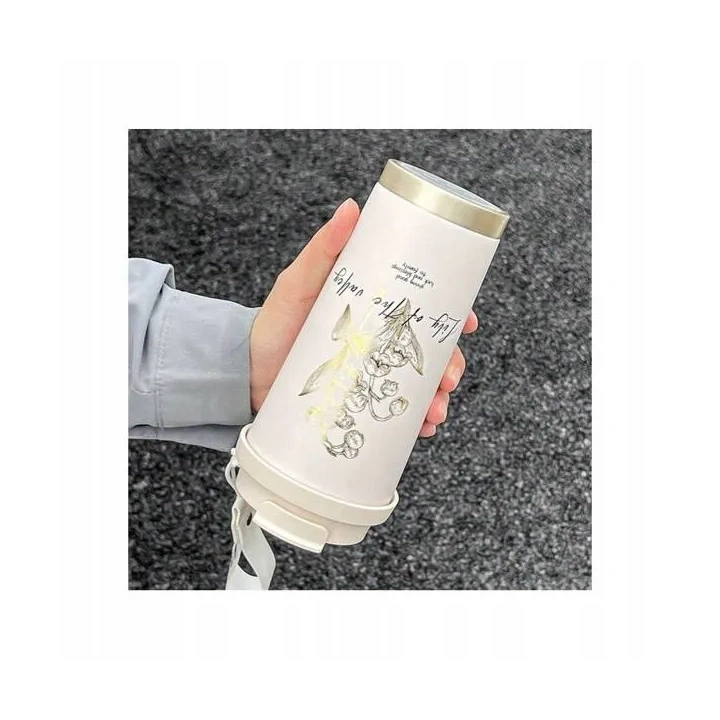 ECARLA kubek termiczny uchwytem i ustnikiem 550ml Kremowy Konwalia BD28WZ1