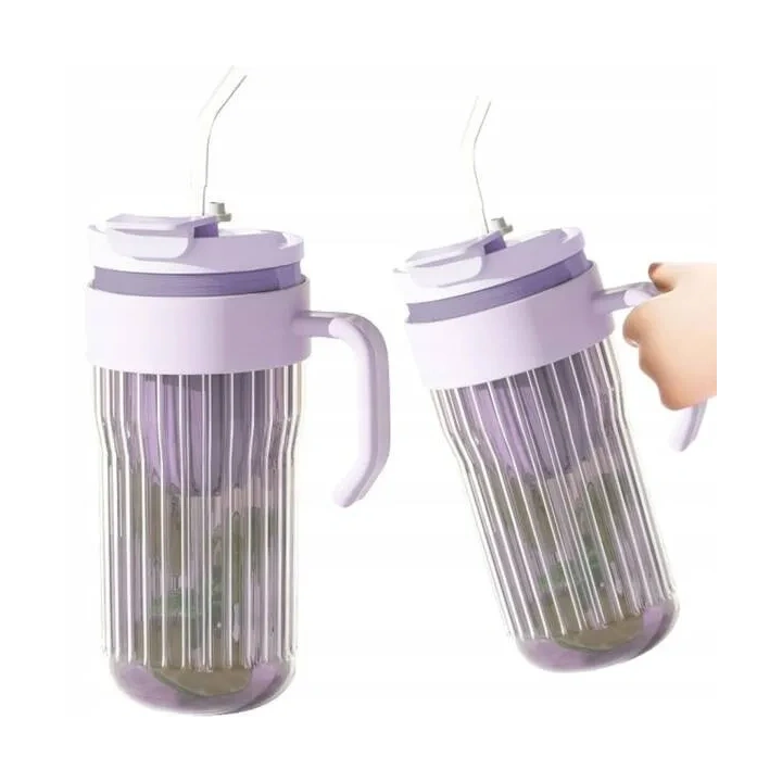 ECARLA kubek z ryflowanego szkła z sitkiem i słomką 550ml Fioletowy CUP12FIO