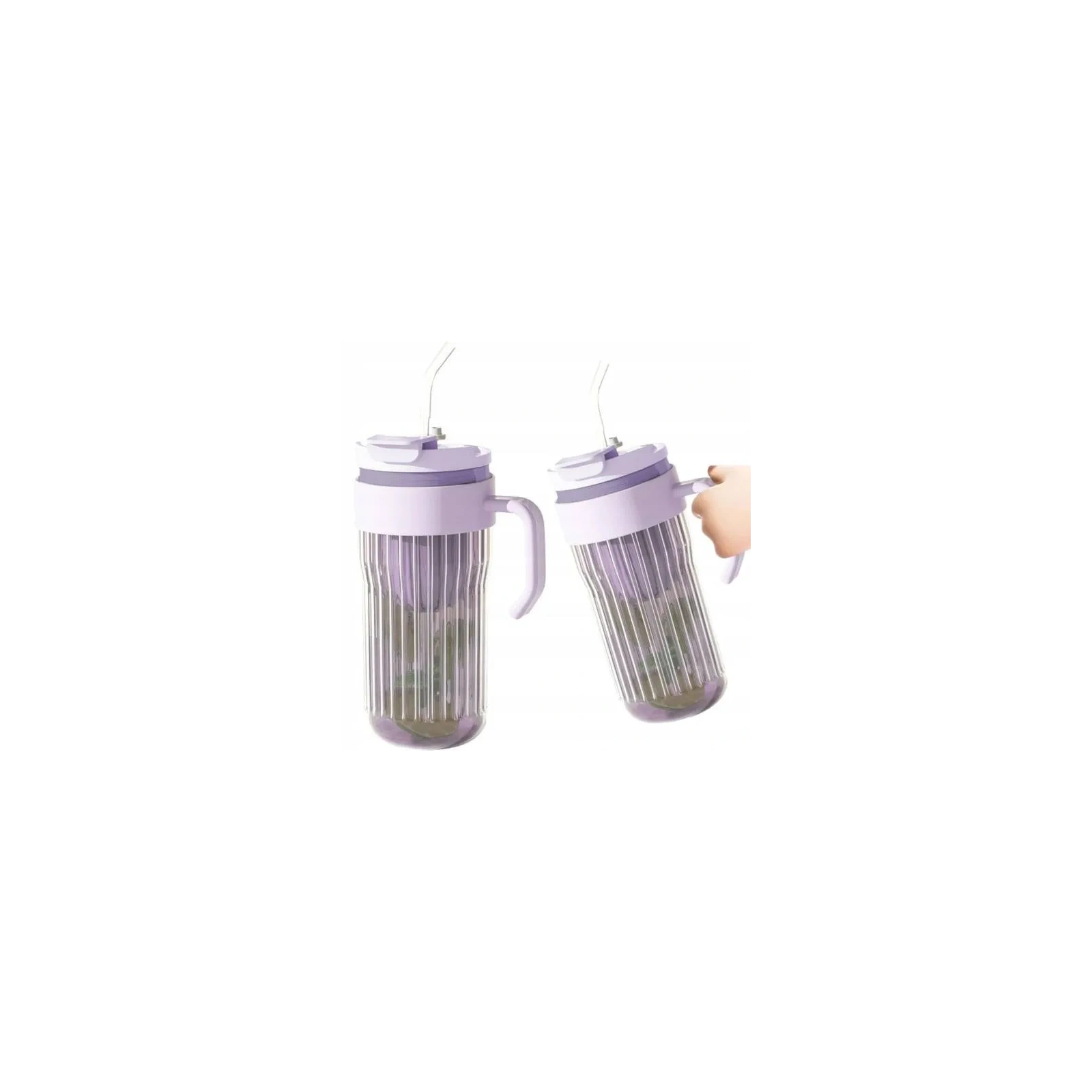 ECARLA kubek z ryflowanego szkła z sitkiem i słomką 550ml Fioletowy CUP12FIO
