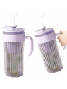 ECARLA kubek z ryflowanego szkła z sitkiem i słomką 550ml Fioletowy CUP12FIO