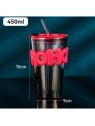ECARLA kubek z kolorowego szkła ze słomką i zamknięciem 450ml Hoh CUP14 