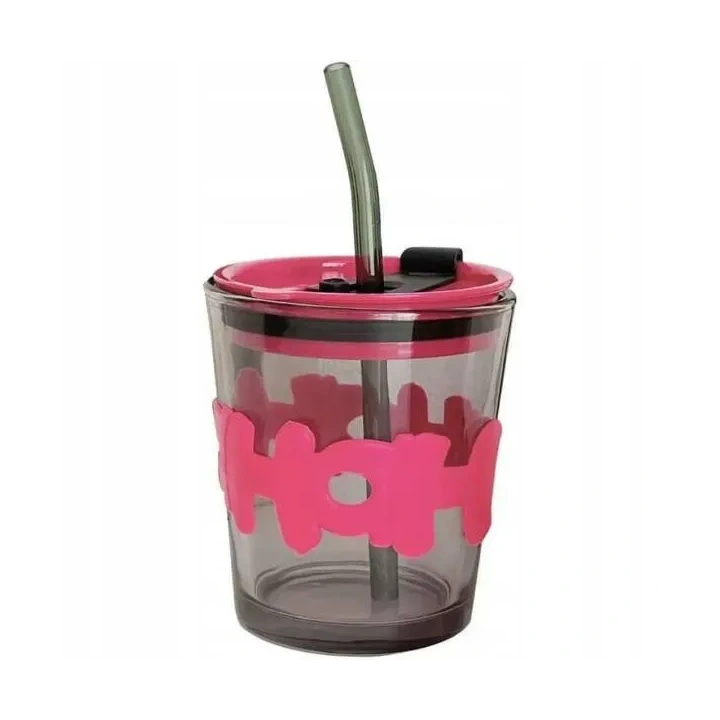 ECARLA kubek z kolorowego szkła ze słomką i zamknięciem 300ml Hoh CUP13