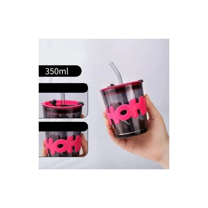 ECARLA kubek z kolorowego szkła ze słomką i zamknięciem 300ml Hoh CUP13