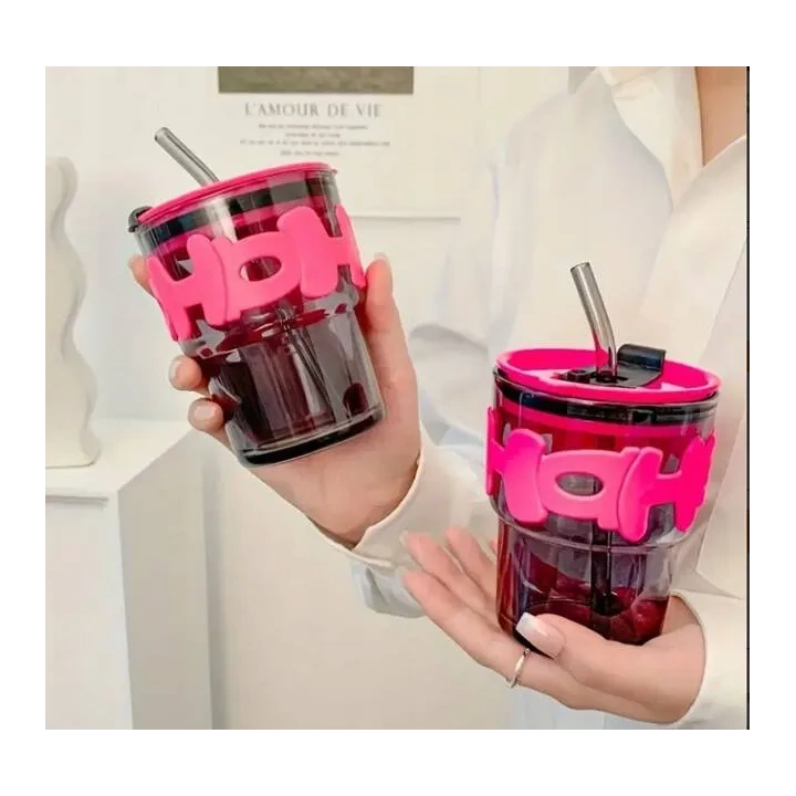 ECARLA kubek z kolorowego szkła ze słomką i zamknięciem 300ml Hoh CUP13