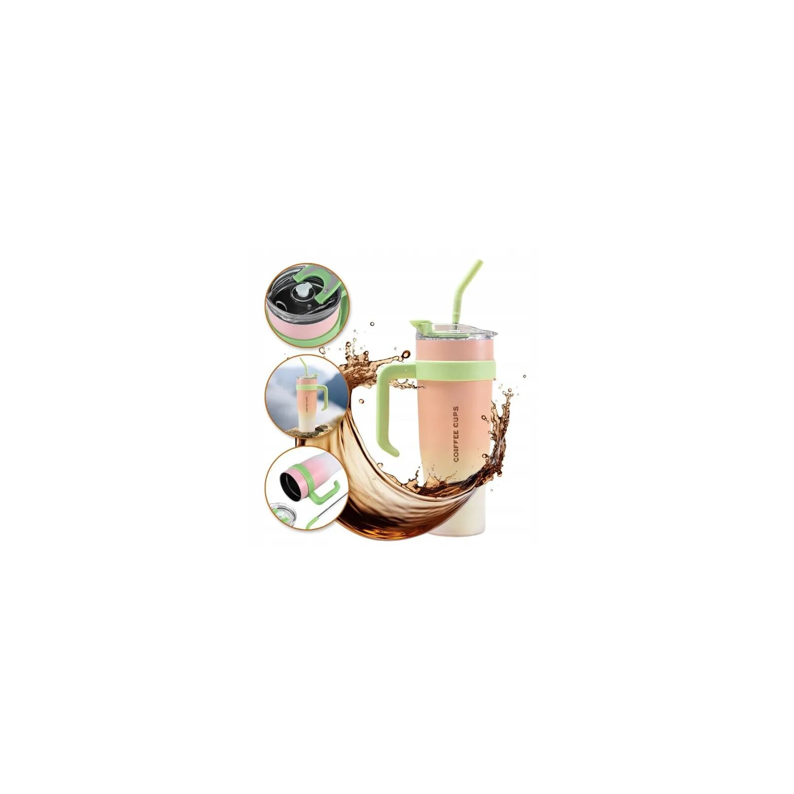 ECARLA kubek termiczny z uchwytem i rurką 1200ml Brzoskwiniowy BD23R