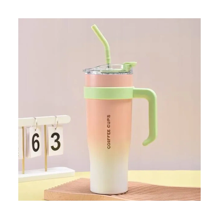 ECARLA kubek termiczny z uchwytem i rurką 1200ml Brzoskwiniowy BD23R