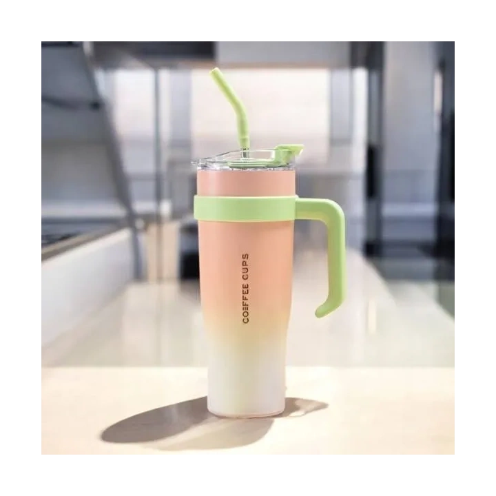 ECARLA kubek termiczny z uchwytem i rurką 1200ml Brzoskwiniowy BD23R
