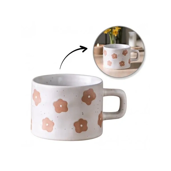 ECARLA kubek z uchem ceramiczny, kwiatowy 250ml KB30