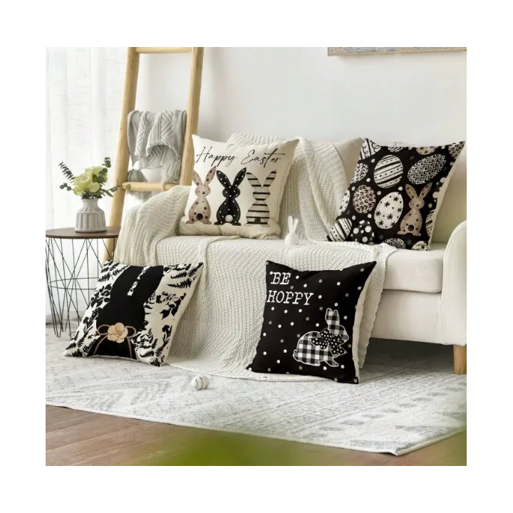 ECARLA Wielkanoc poszewka na poduszkę 45x45cm Króliczek Black White POD234