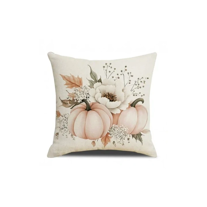 ECARLA Jesień poszewka na poduszkę 45x45 BOHO DYNIE LIŚCIE KWIATY POD240