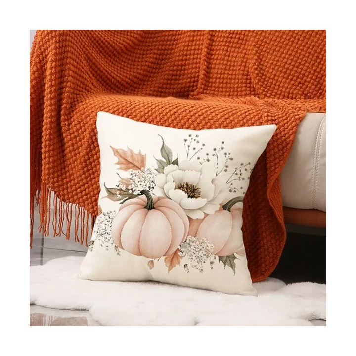 ECARLA Jesień poszewka na poduszkę 45x45 BOHO DYNIE LIŚCIE KWIATY POD240