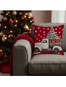 ECARLA Zima Świąteczna poszewka na poduszkę Boho 45x45 AUTO Z CHOINKĄ POD246