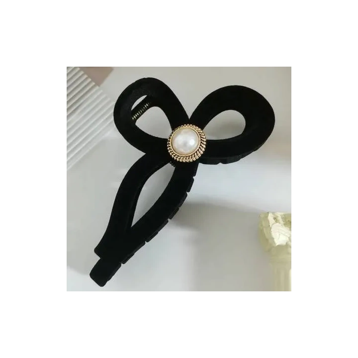 ECARLA spinka-klamra do włosów Vintage Velvet Czarna z perłą SP336 